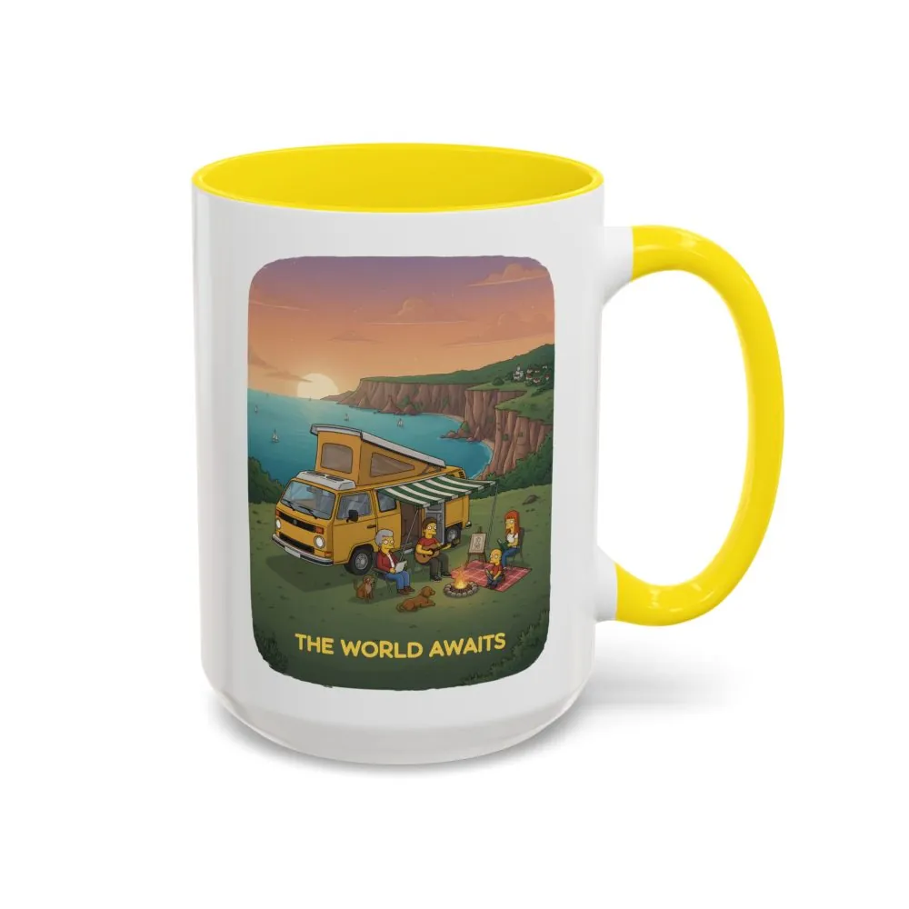 Accent Coffee Mug (11, 15oz) — "The World Awaits" Design Sitcom-Line
