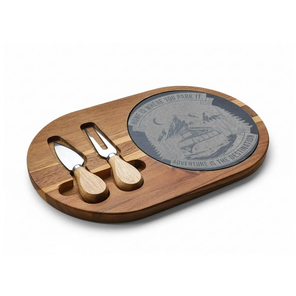 Engraved Charcuterie Board - "Home Is Where You Park It-Adventure is the destination" (4 Variants Available)