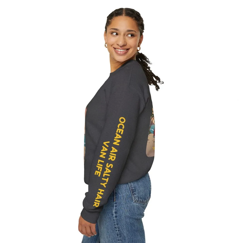 Unisex Heavy Blend™ Crewneck Sweatshirt — "Ocean Air Salty Hair Van Life" Design Sitcom-Line