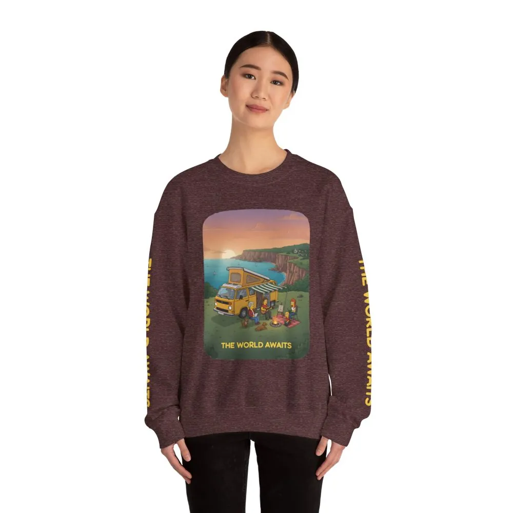 6398736908293425408_2048.jpeg Unisex Heavy Blend™ Crewneck Sweatshirt — "The World Awaits" Design Sitcom-Line