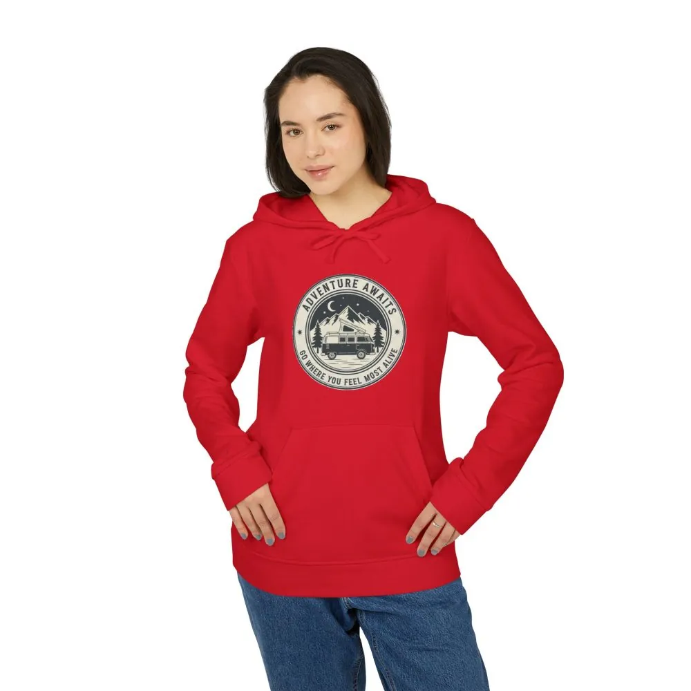 Hoodie(Adidas) — 'Adventure Awaits-Go Where You Feel Most Alive' Outdoor Travel Pullover (Only Front Printed)