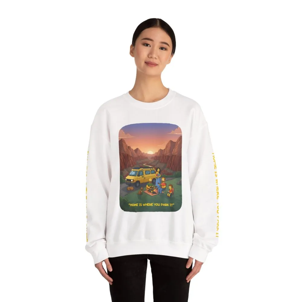 6406427725234190240_2048.jpeg Unisex Heavy Blend™ Crewneck Sweatshirt — "Home Is Where You Park It" Design Sitcom-Line