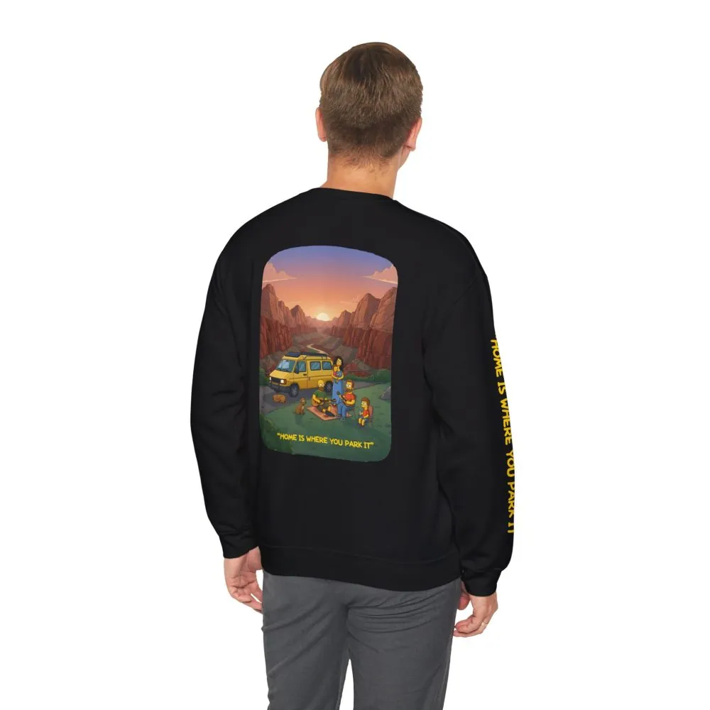 6429392786584055683_2048.jpeg Unisex Heavy Blend™ Crewneck Sweatshirt — "Home Is Where You Park It" Design Sitcom-Line