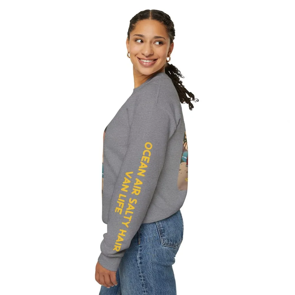 Unisex Heavy Blend™ Crewneck Sweatshirt — "Ocean Air Salty Hair Van Life" Design Sitcom-Line