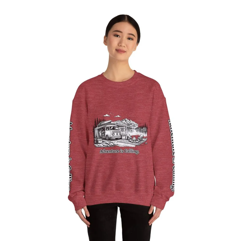644245269011034850_2048.jpeg Unisex Heavy Blend™ Crewneck Sweatshirt — "Adventure Is Calling" Design Minimal-Line