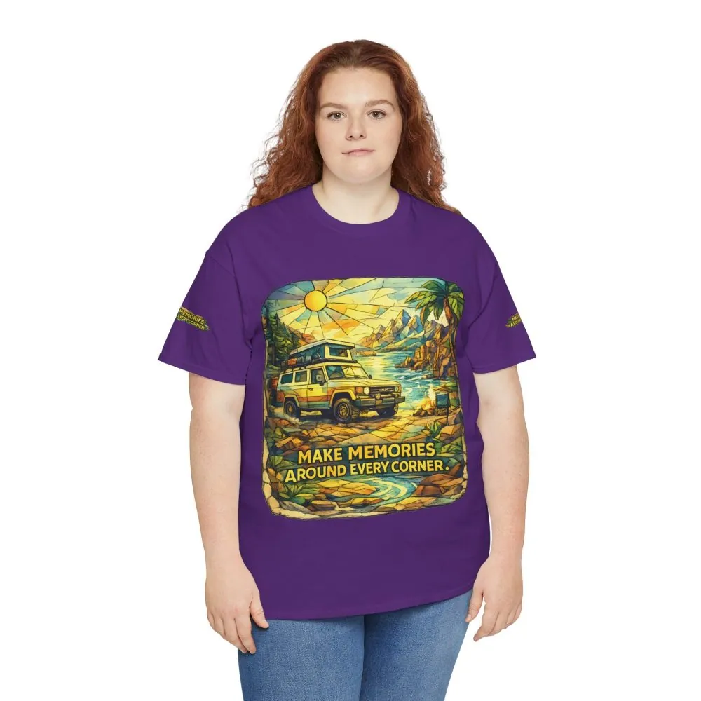 6445241879983249649_2048.jpeg Unisex Heavy Cotton Tee — "Make Memories Around Every Corner" Design Cubic-Line