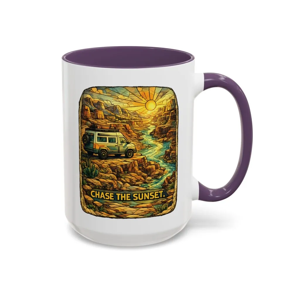 Accent Coffee Mug (11, 15oz) — "Chase The Sunset" Design Cubic-Line