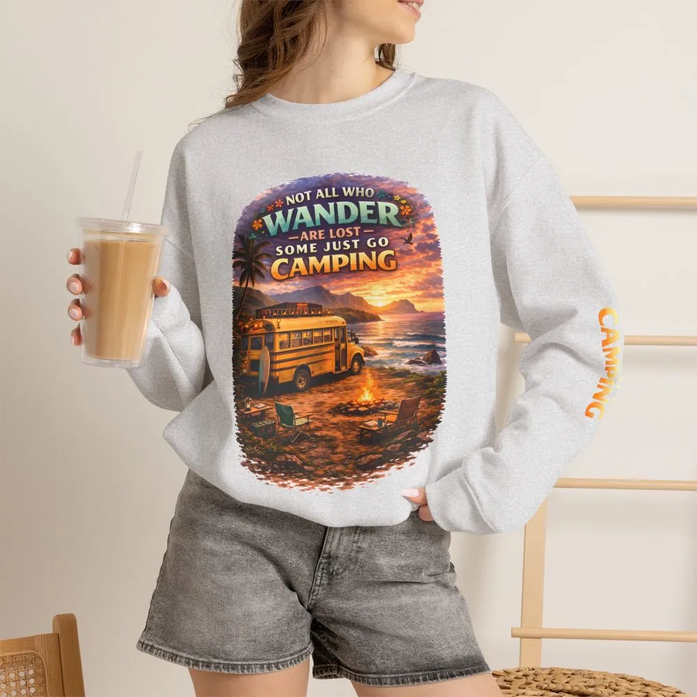 Unisex Heavy Blend™ Crewneck Sweatshirt — "Not All Who Wander Are Lost" Design Scenic-Line