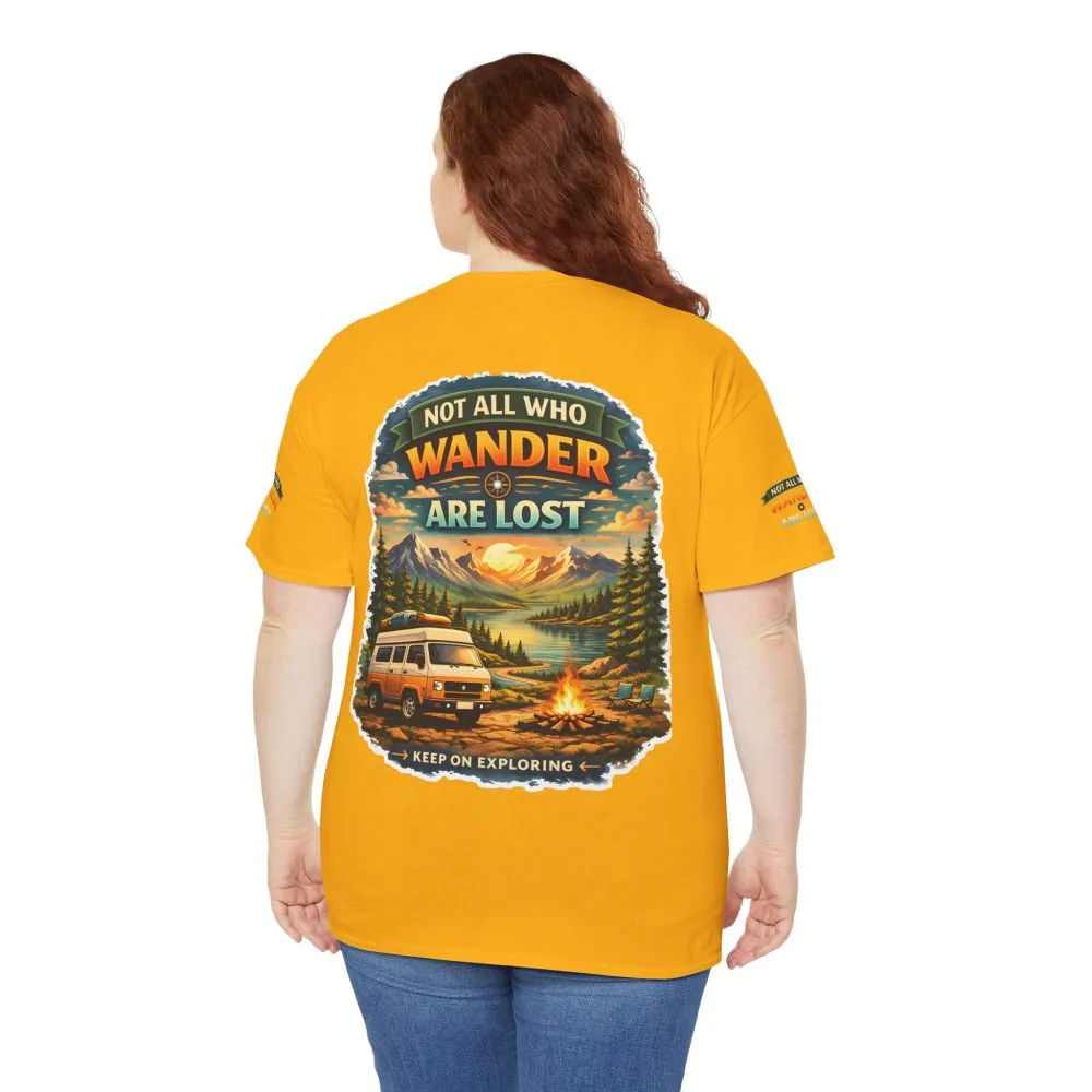 Unisex Heavy Cotton Tee — "Not All Who Wander Are Lost" Design Scenic-Line