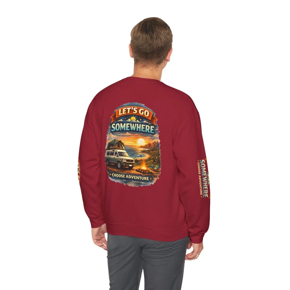 6480789746283935330_2048.jpeg Unisex Heavy Blend™ Crewneck Sweatshirt — "Lets Go Somewhere" Design Scenic-Line