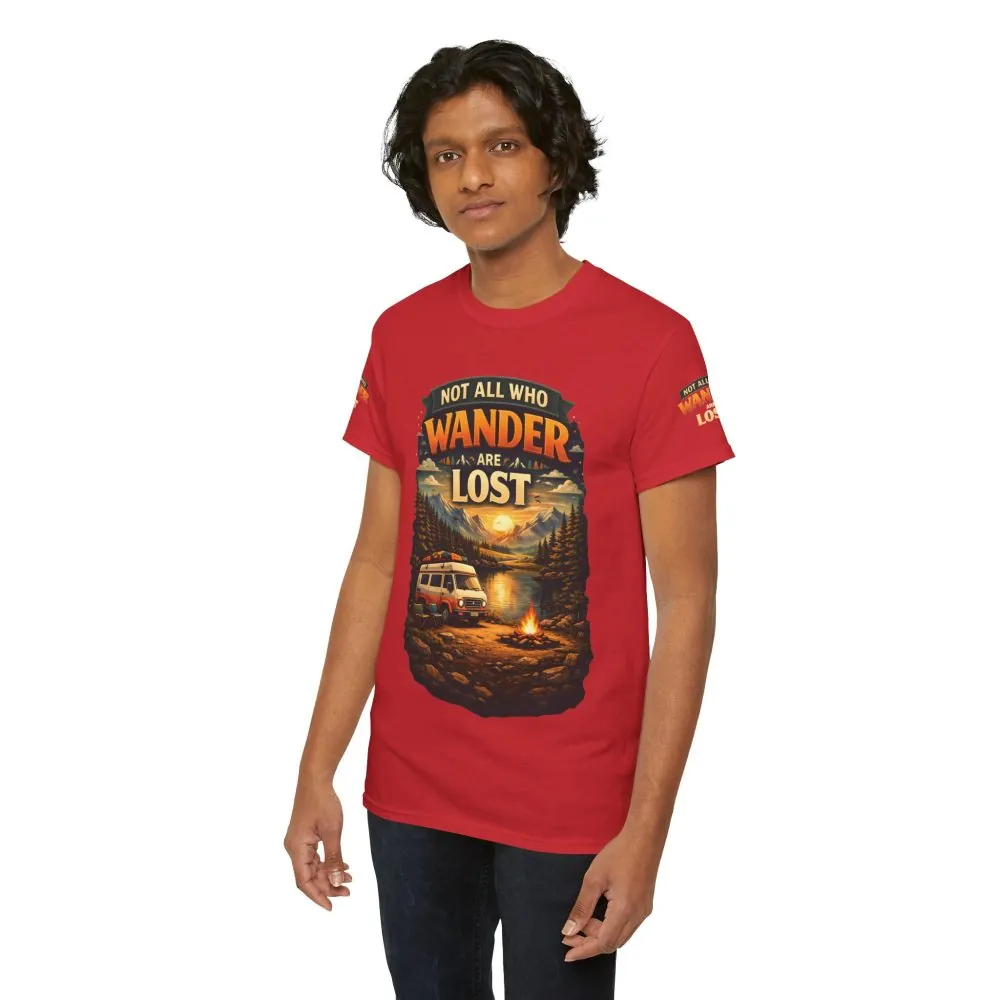 Unisex Heavy Cotton Tee — "Not All Who Wander Are Lost" Design Scenic-Line