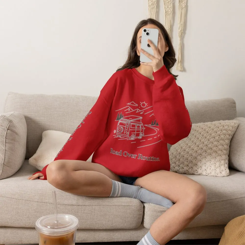 6492617959453129111_2048.jpeg Unisex Heavy Blend™ Crewneck Sweatshirt — "Road Over Routine" Design Minimal-Line