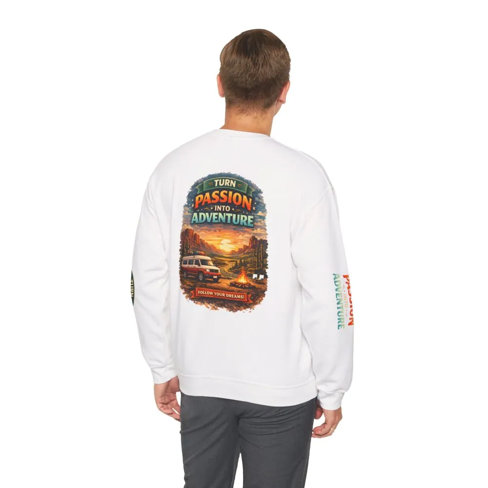 Unisex Heavy Blend™ Crewneck Sweatshirt — "Turn Passion Into Adventure" Design Scenic-Line
