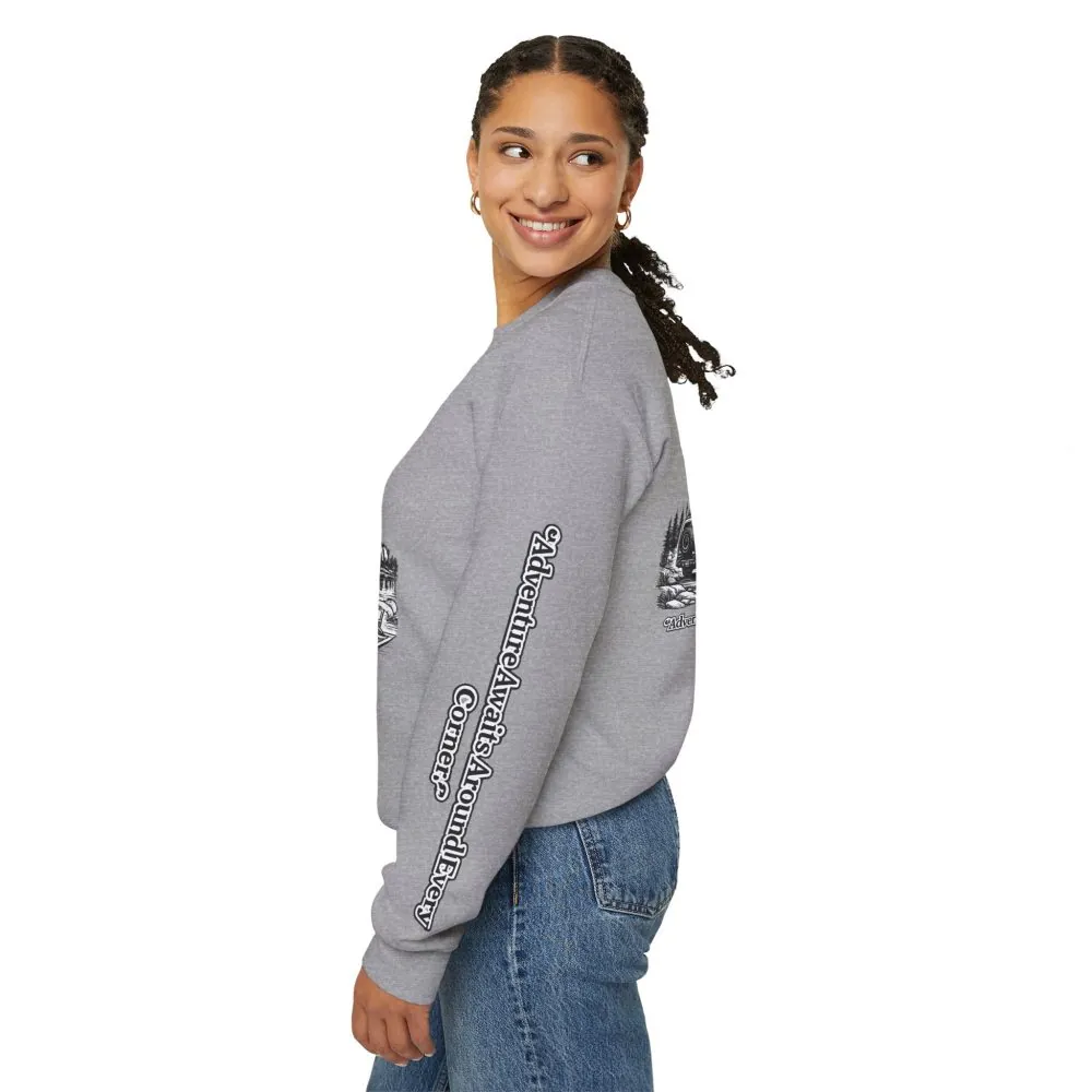 6530869404788754245_2048.jpeg Unisex Heavy Blend™ Crewneck Sweatshirt — "Adventure Awaits Around Every Corner" Design Minimal-Line