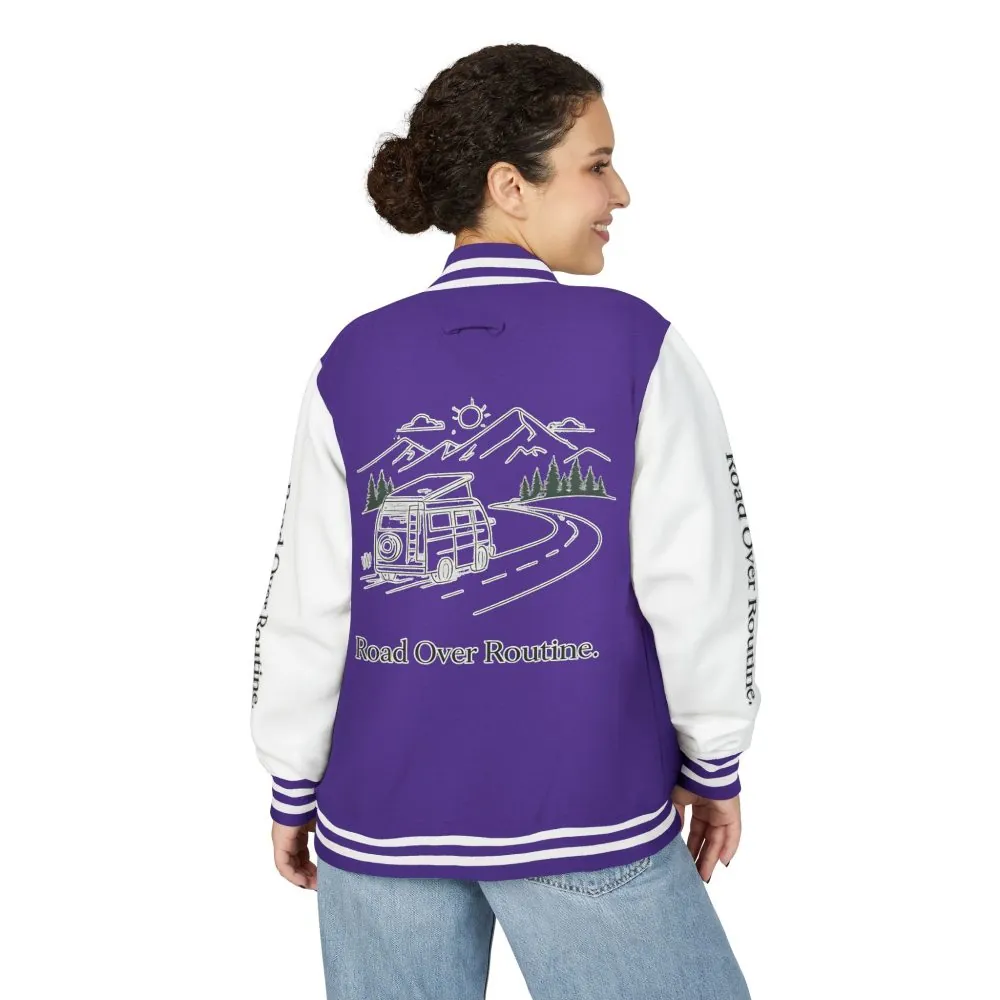 Unisex Heavyweight Letterman Jacket — "Road Over Routine" Travel Varsity Coat
