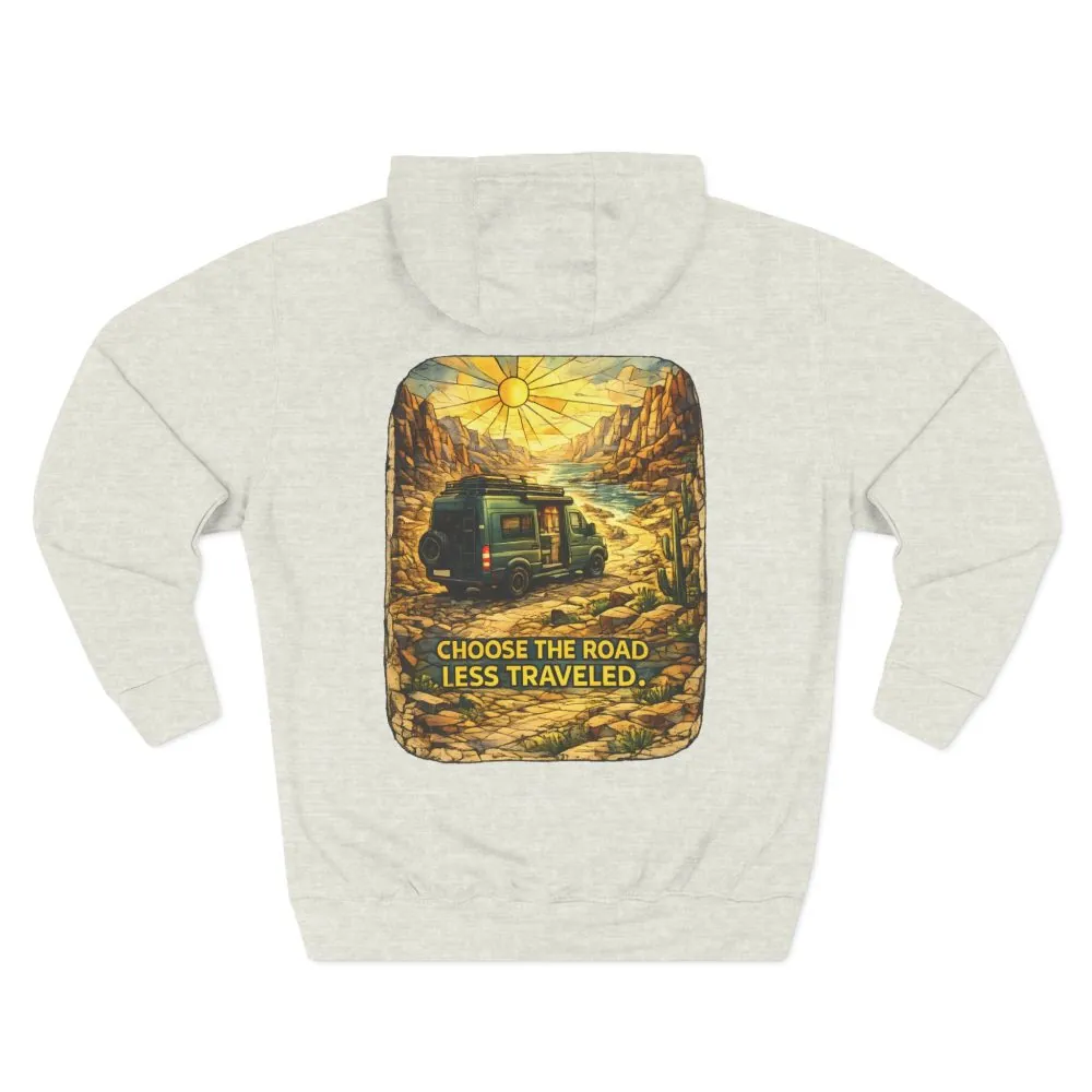 Three-Panel Fleece Hoodie - "Choose The Road Less Traveled" Design Cubic-Line