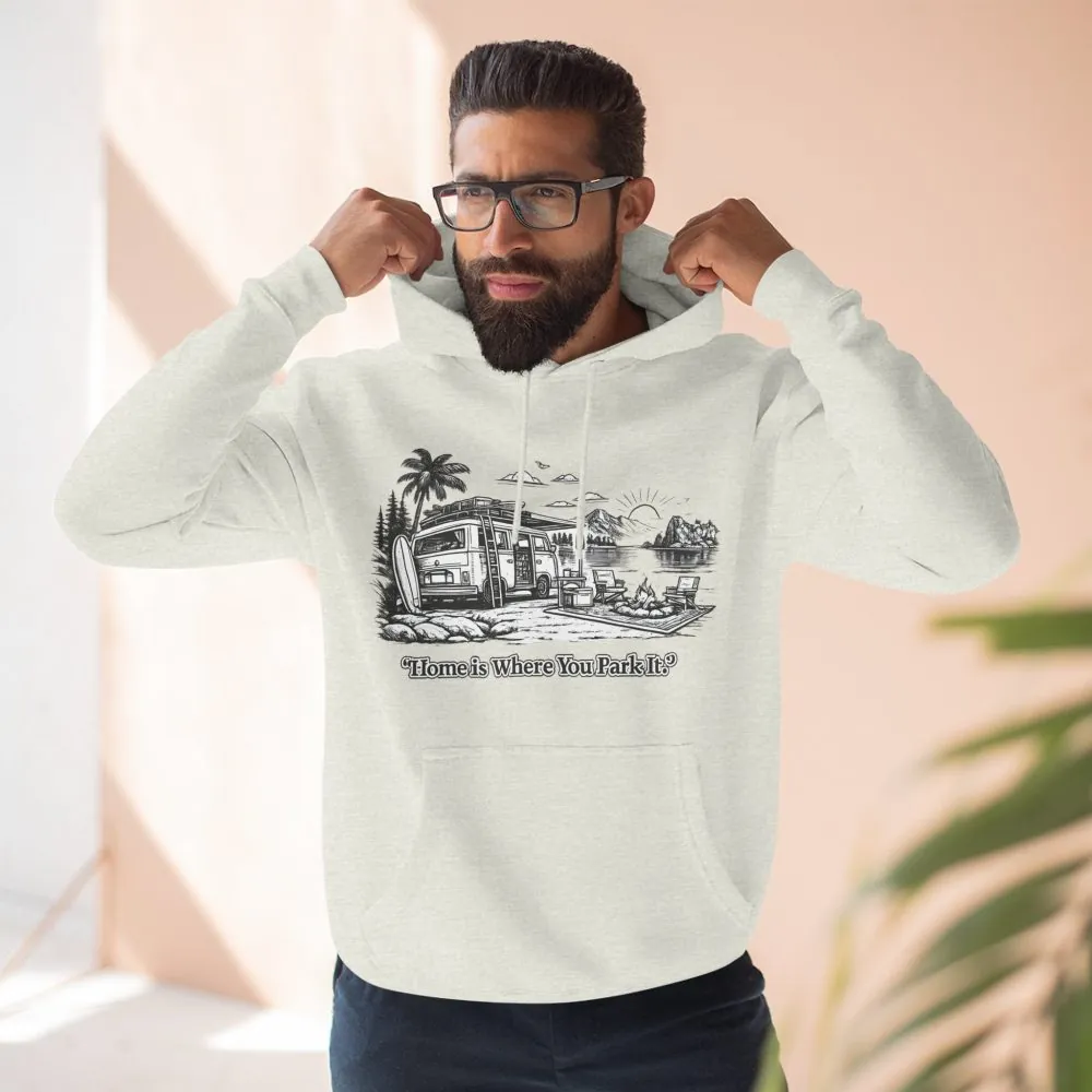 6538623239883437814_2048.jpeg Three-Panel Fleece Hoodie - "Home Is Where You Park It" Design Minimal-Line