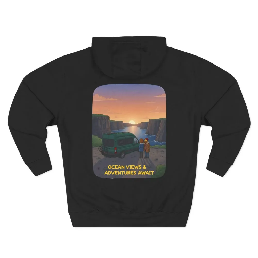 Three-Panel Fleece Hoodie - "Ocean Views-Adventures Awaits" Design Sitcom-Line