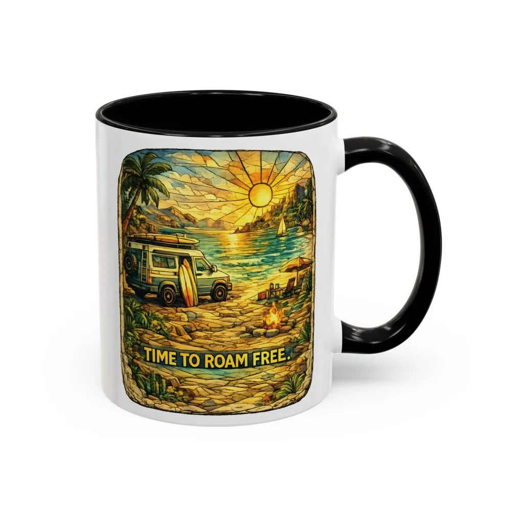 Accent Coffee Mug (11, 15oz) — "Time To Roam Free" Design Cubic-Line