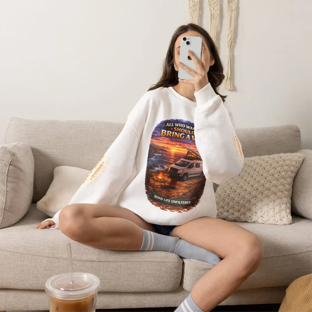 6575067914904641753_2048.jpeg Unisex Heavy Blend™ Crewneck Sweatshirt — "All Who wander Should Bring A Van" Design Scenic-Line