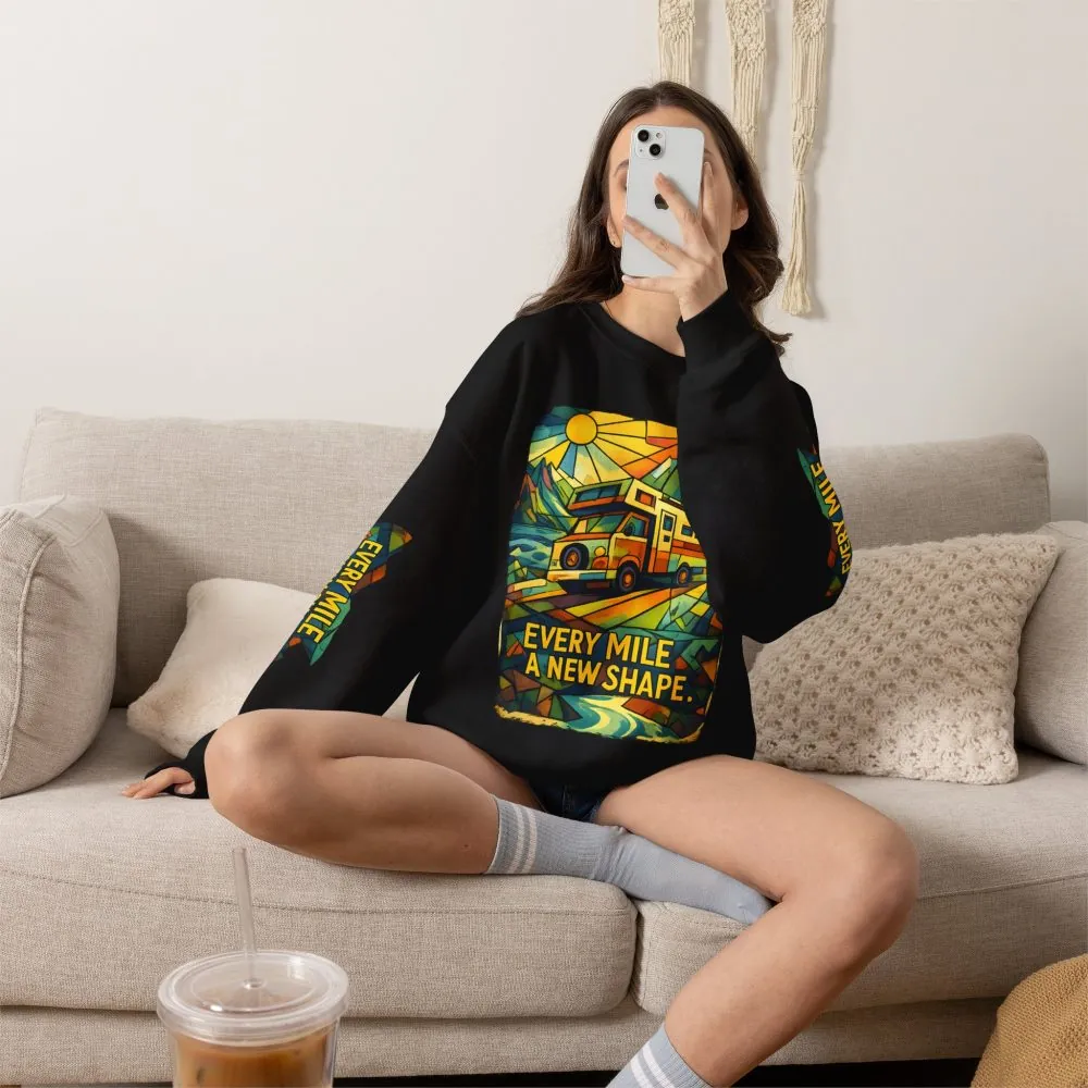 Unisex Heavy Blend™ Crewneck Sweatshirt — "Every Mile A New Shape" Design Cubic-Line