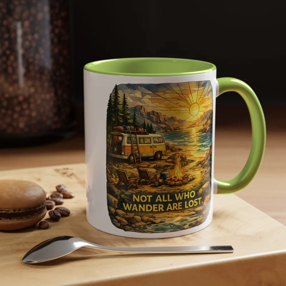 Accent Coffee Mug (11, 15oz) — "Not All Who Wander Are Lost" Design Cubic-Line