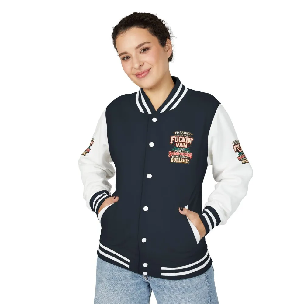 6578865680751552742_2048.jpeg Unisex Heavyweight Letterman Jacket — "I´d Rather Sleep in A Fucking Van" Design F**K-Line