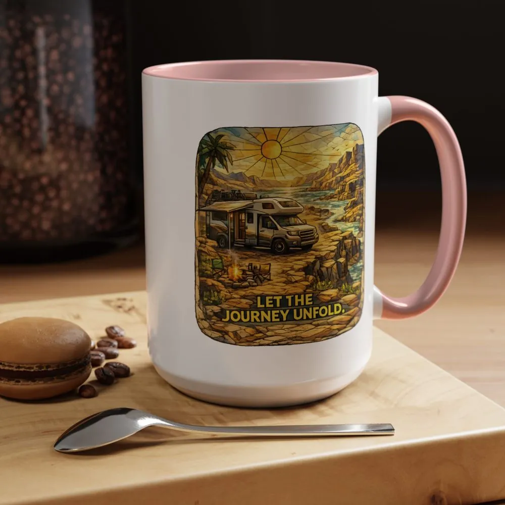 Accent Coffee Mug (11, 15oz) — "Let The Journey Unfold" Design Cubic-Line