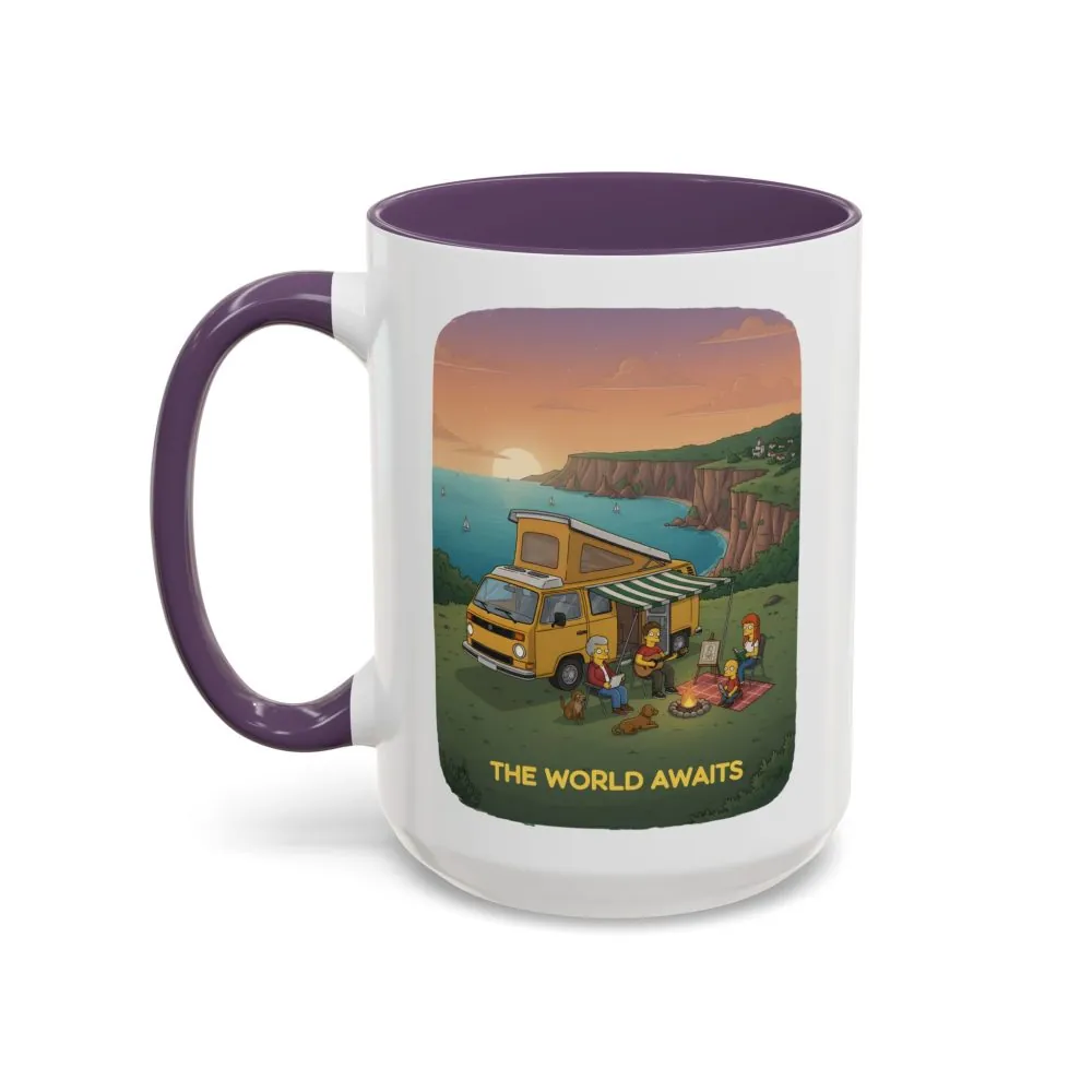 Accent Coffee Mug (11, 15oz) — "The World Awaits" Design Sitcom-Line