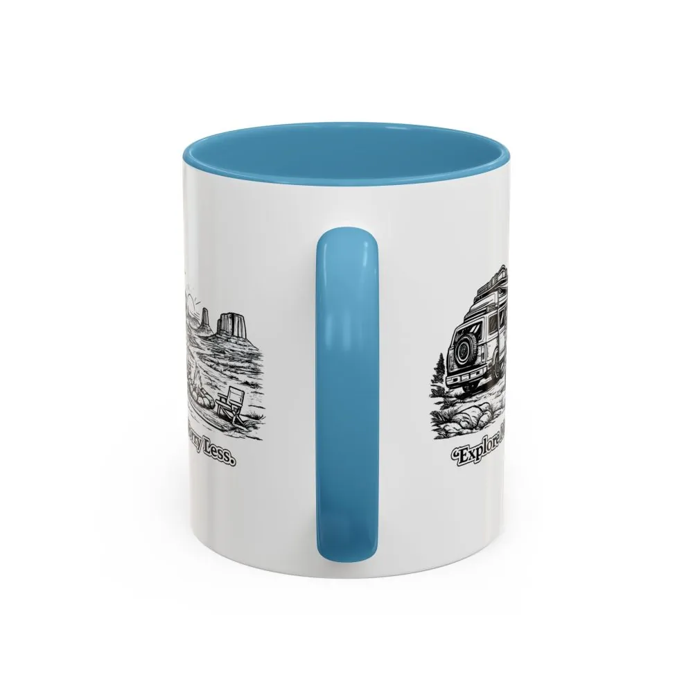 Accent Coffee Mug (11, 15oz) — "Explore More Worry Less" Design Minimal-Line
