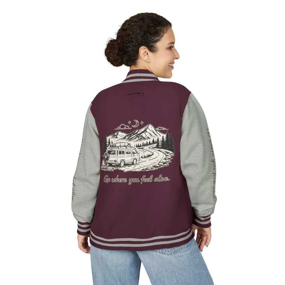6612494644473610568_2048.jpeg Unisex Heavyweight Letterman Jacket — "Go Where You Feel Alive" Travel Varsity Coat