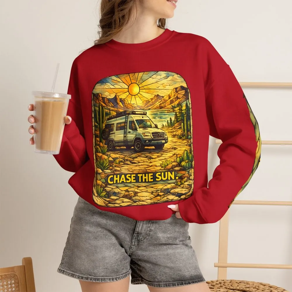 6635298962435117853_2048.jpeg Unisex Heavy Blend™ Crewneck Sweatshirt — "Chase The Sun" Design Cubic-Line