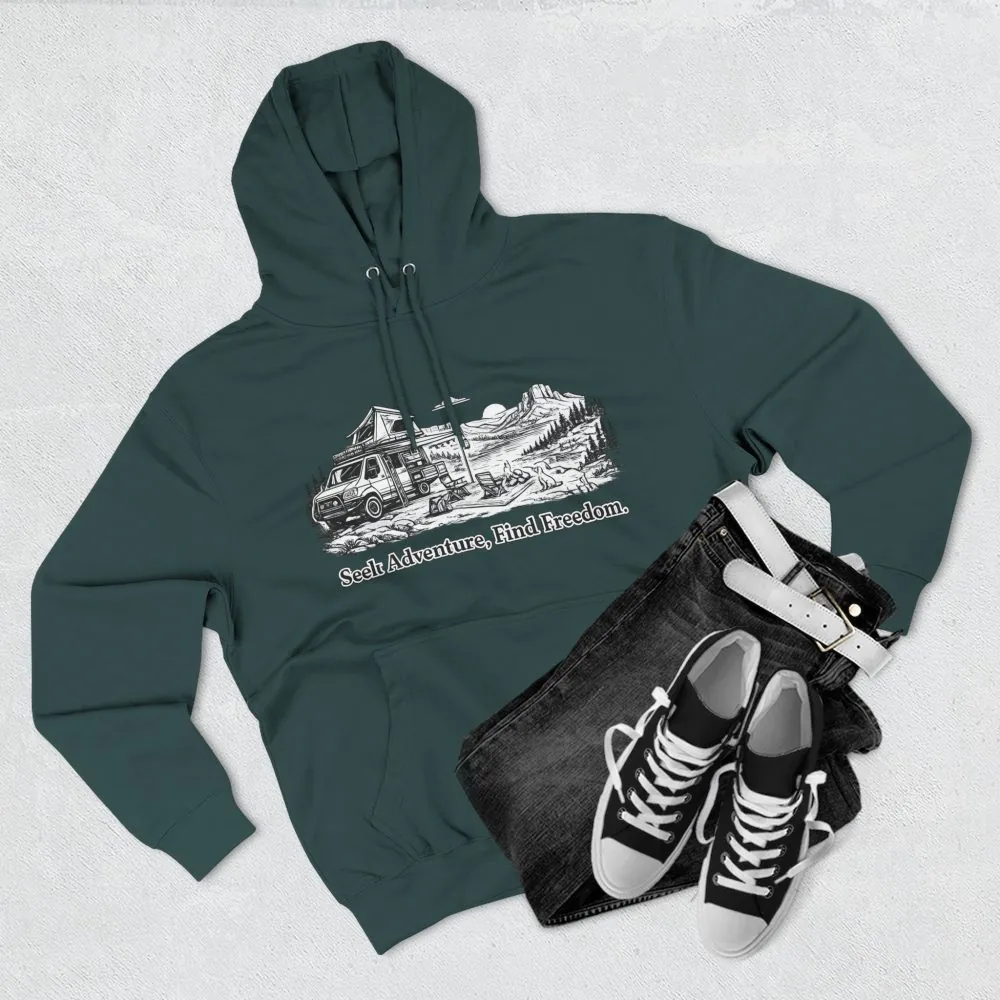 Three-Panel Fleece Hoodie - "Seek Adventure, Find Freedom" Design Minimal-Line