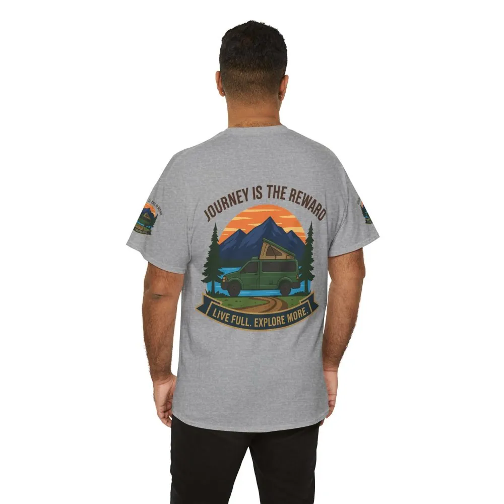 6639608068920368584_2048.jpeg Unisex Heavy Cotton Tee — "Journey Is The Reward Tee" Adventure Camper Van Graphic T-Shirt