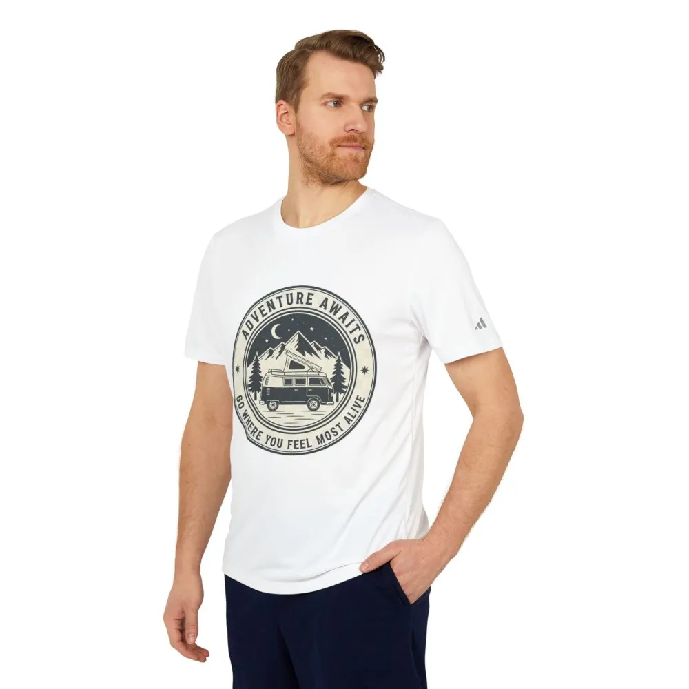 T-Shirt(Adidas) - 'Adventure Awaits-Go Where You Feel Most Alive' (Only Front printed)