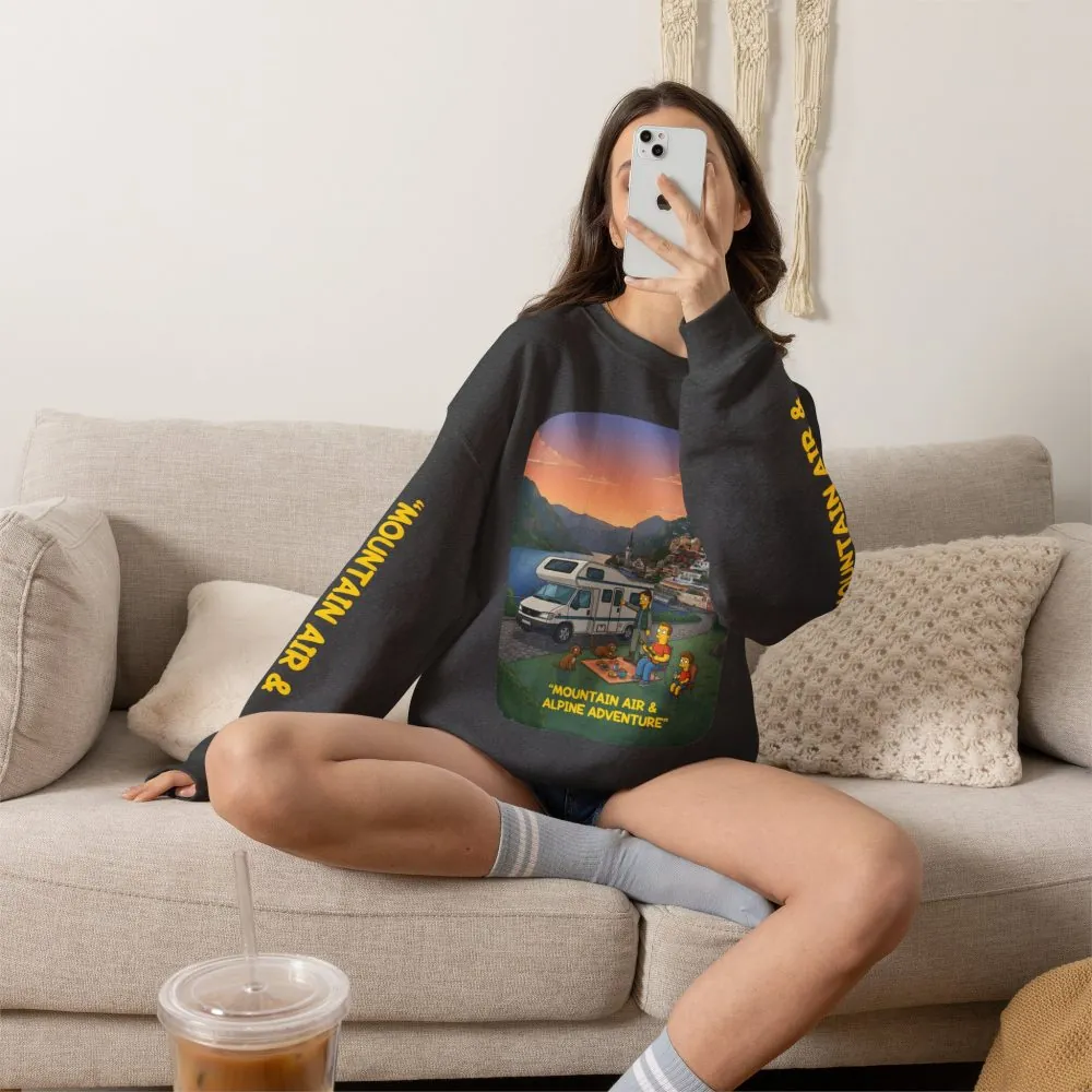 Unisex Heavy Blend™ Crewneck Sweatshirt — "Mountain Air-Alpine Adventure" Design Sitcom-Line