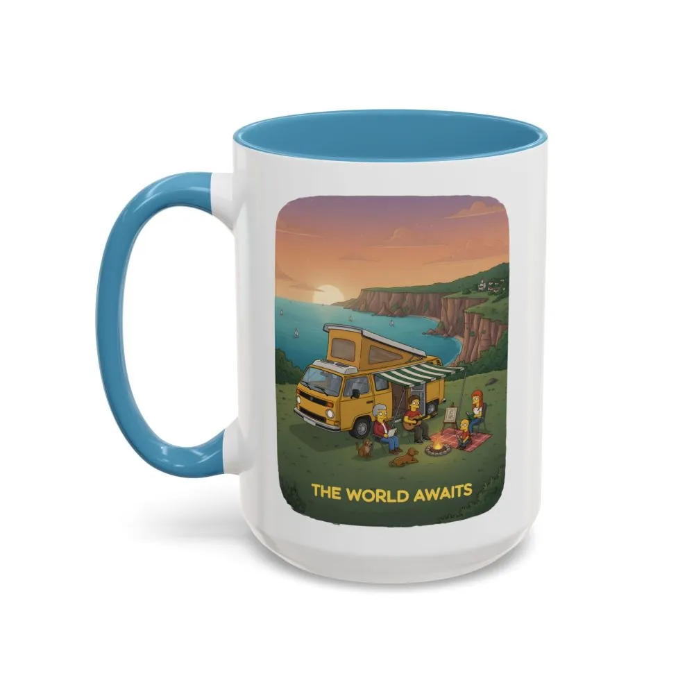 Accent Coffee Mug (11, 15oz) — "The World Awaits" Design Sitcom-Line