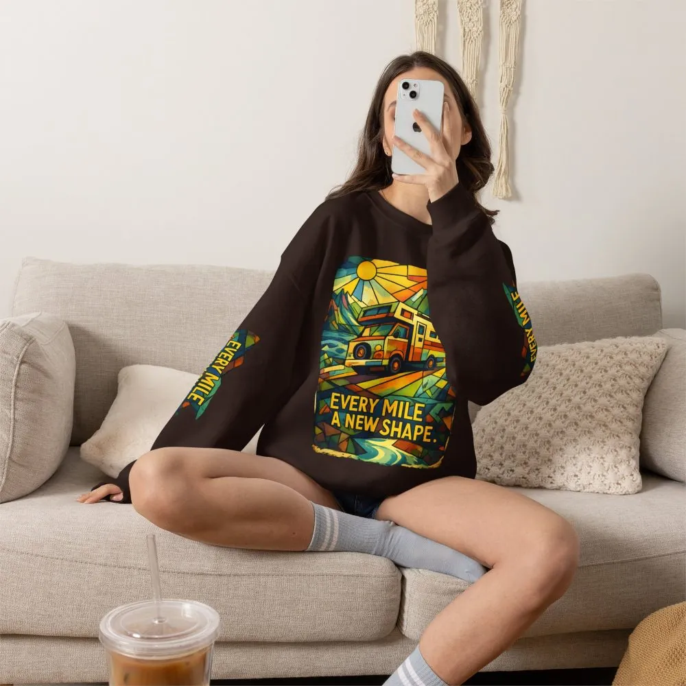 Unisex Heavy Blend™ Crewneck Sweatshirt — "Every Mile A New Shape" Design Cubic-Line