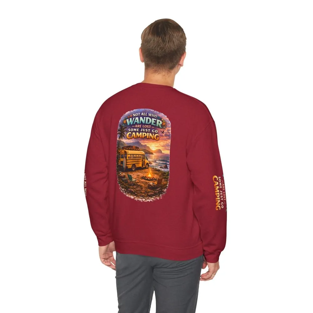 Unisex Heavy Blend™ Crewneck Sweatshirt — "Not All Who Wander Are Lost" Design Scenic-Line