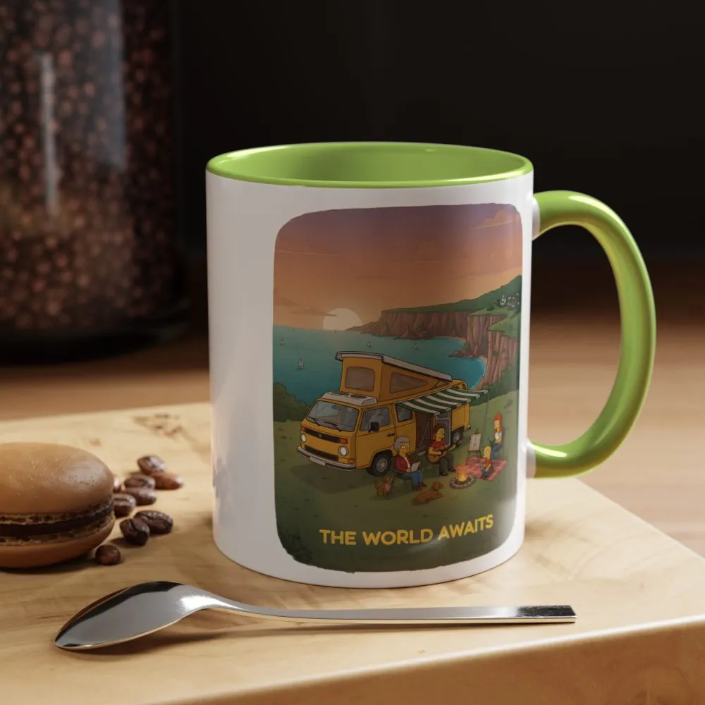 Accent Coffee Mug (11, 15oz) — "The World Awaits" Design Sitcom-Line
