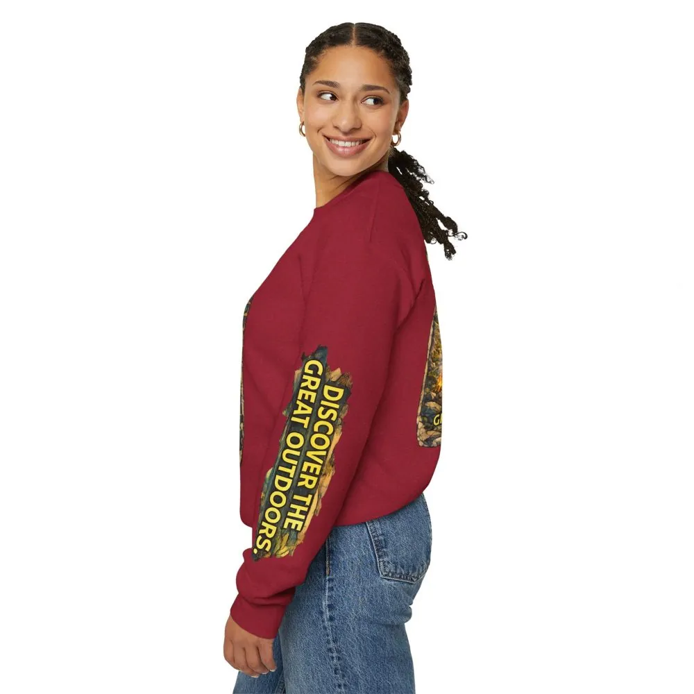 6727662041991760524_2048.jpeg Unisex Heavy Blend™ Crewneck Sweatshirt — "Discover The Great Outdoors" Design Cubic-Line