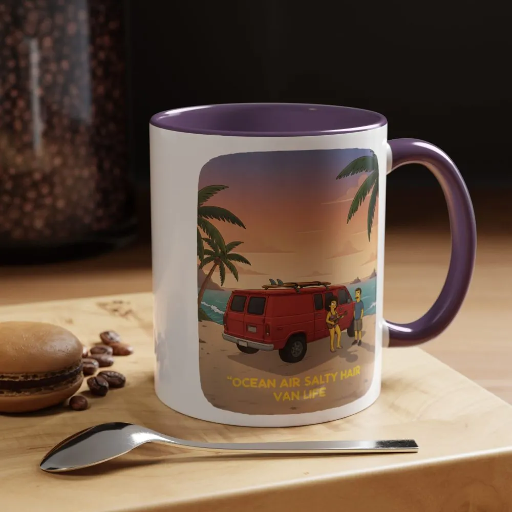 Accent Coffee Mug (11, 15oz) — "Ocean Air Salty Hair Van Life" Design Sitcom-Line