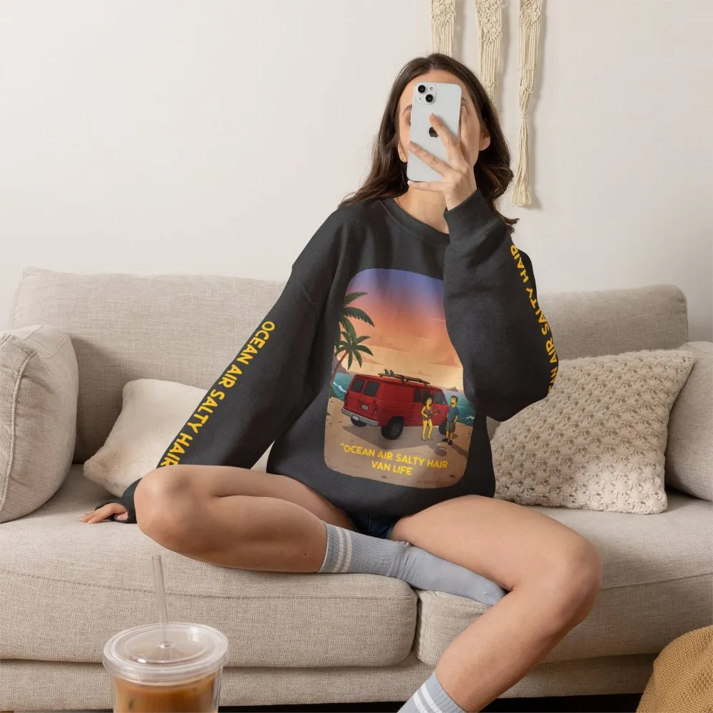 Unisex Heavy Blend™ Crewneck Sweatshirt — "Ocean Air Salty Hair Van Life" Design Sitcom-Line