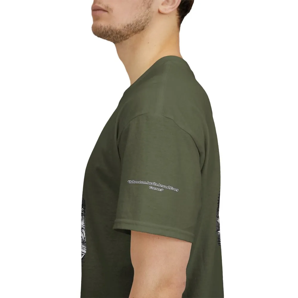 6763351390240236312_2048.jpeg Unisex Heavy Cotton Tee — "Adventure Awaits Around Every Corner" Design Minimal-Line