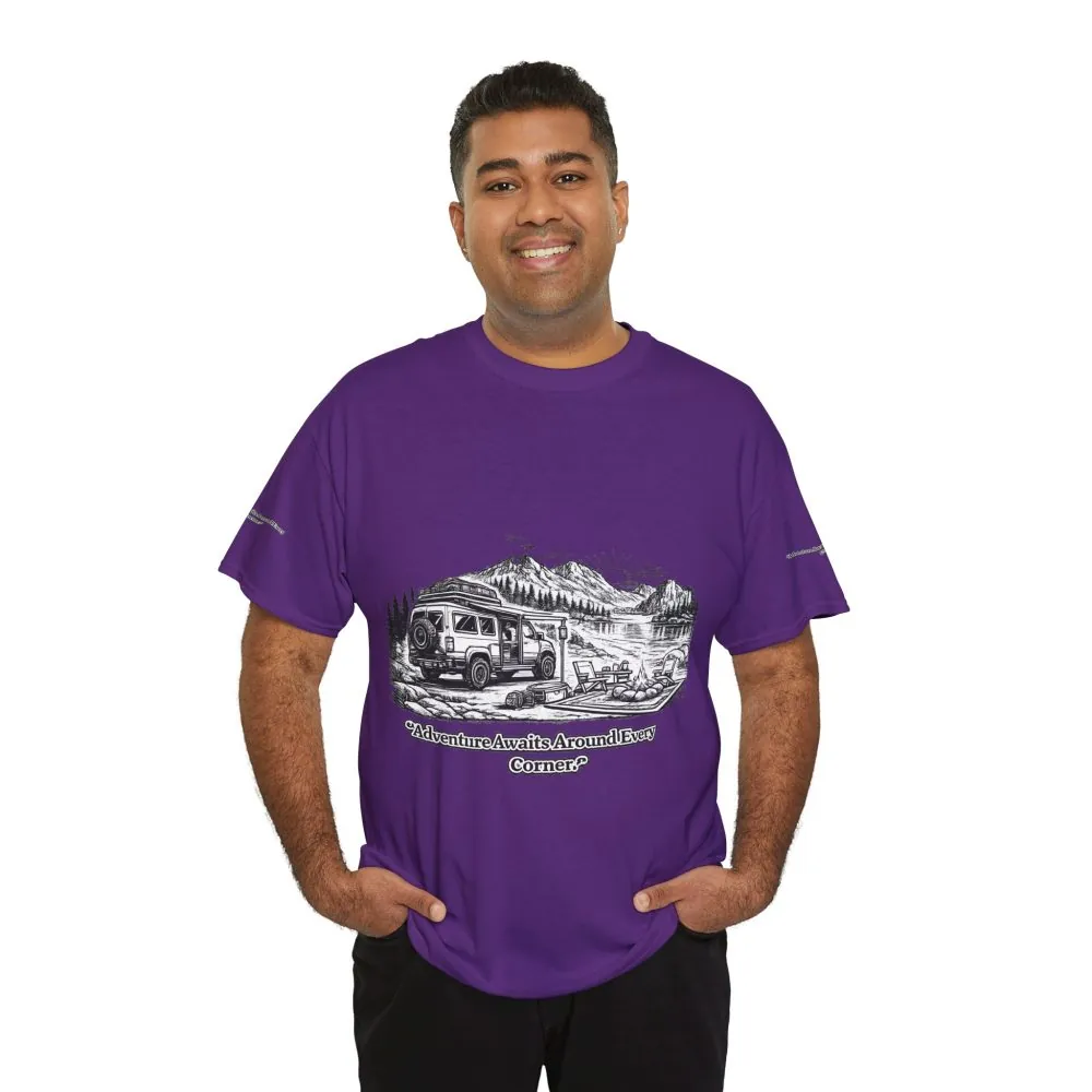 6779919128434213922_2048.jpeg Unisex Heavy Cotton Tee — "Adventure Awaits Around Every Corner" Design Minimal-Line