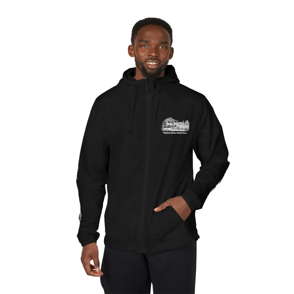 Unisex Full-Zip Windbreaker Jacket — "Explore More, Worry Less" (Design "Minimal-Line")