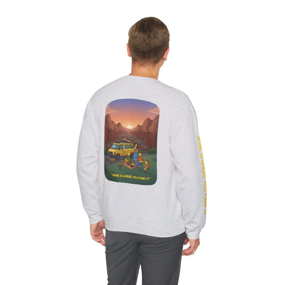 678470719271424501_2048.jpeg Unisex Heavy Blend™ Crewneck Sweatshirt — "Home Is Where You Park It" Design Sitcom-Line