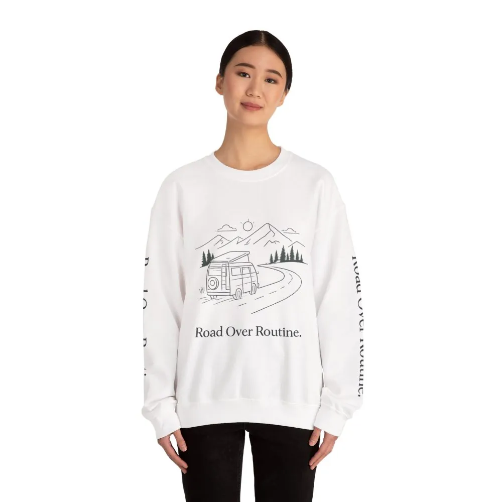 6788295419258439578_2048.jpeg Unisex Heavy Blend™ Crewneck Sweatshirt — "Road Over Routine" Design Minimal-Line