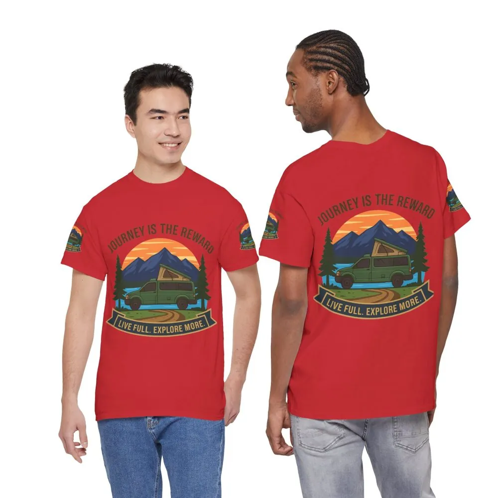 6788431568315794841_2048.jpeg Unisex Heavy Cotton Tee — "Journey Is The Reward Tee" Adventure Camper Van Graphic T-Shirt