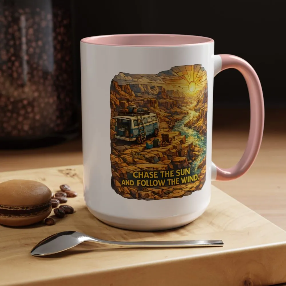 6794027181357451740_2048.jpeg Accent Coffee Mug (11, 15oz) — "Chase The Sun And Follow The Wind" Design Cubic-Line